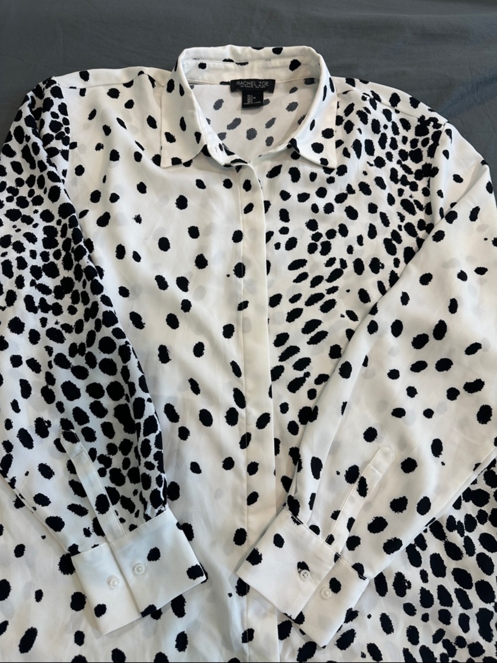 Rachel Zoe Black and White Dalmatian Print Button-Up Shirt (L) - Picture 2 of 7